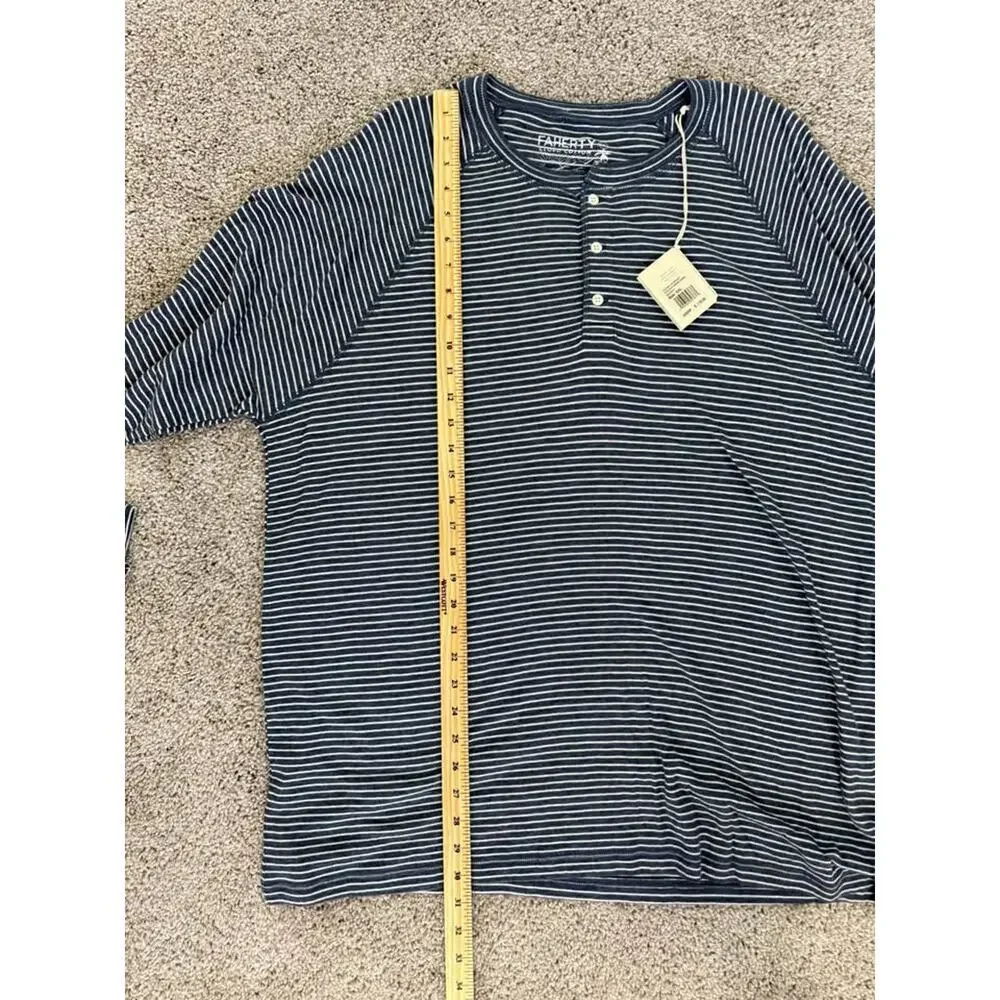 Faherty Men’s Cloud Henley Striped Navy Casual Top NWT Sz XXL‎